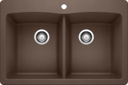 Blanco Diamond 33" Equal Double Dual Mount Silgranit Kitchen Sink in Café