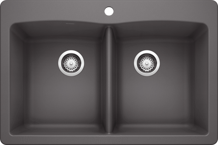 Blanco Diamond 33" Equal Double Dual Mount Silgranit Kitchen Sink in Cinder