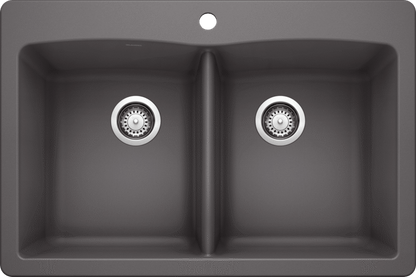 Blanco Diamond 33" Equal Double Dual Mount Silgranit Kitchen Sink in Cinder