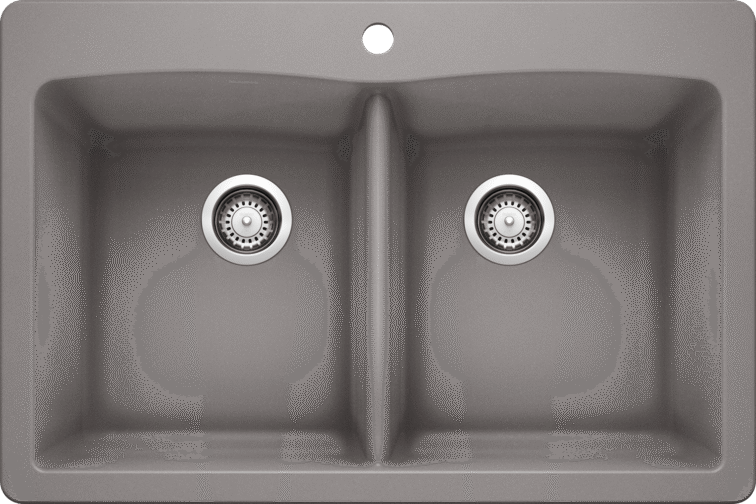 Blanco Diamond 33" Equal Double Dual Mount Silgranit Kitchen Sink in Metallic Gray