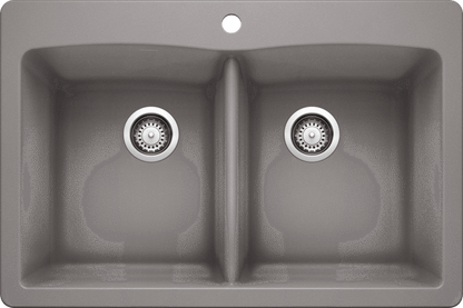 Blanco Diamond 33" Equal Double Dual Mount Silgranit Kitchen Sink in Metallic Gray