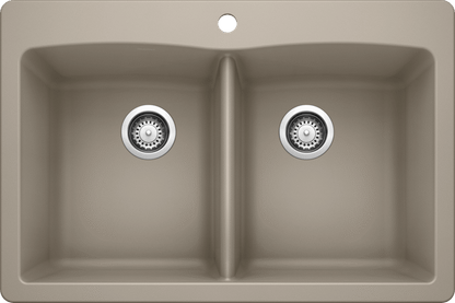 Blanco Diamond 33" Equal Double Dual Mount Silgranit Kitchen Sink in Truffle