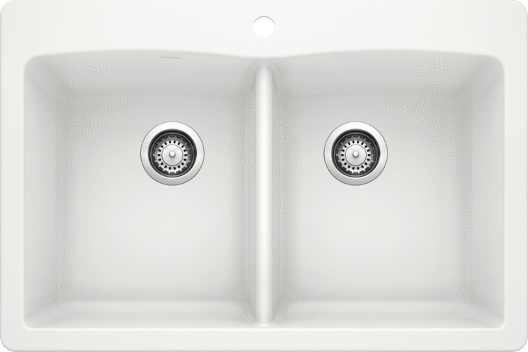 Blanco Diamond 33" Equal Double Dual Mount Silgranit Kitchen Sink in White