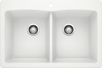 Blanco Diamond 33" Equal Double Dual Mount Silgranit Kitchen Sink in White