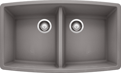 Blanco 33" Performa Equal Double Bowl Silgranit Kitchen Sink in Metallic Gray