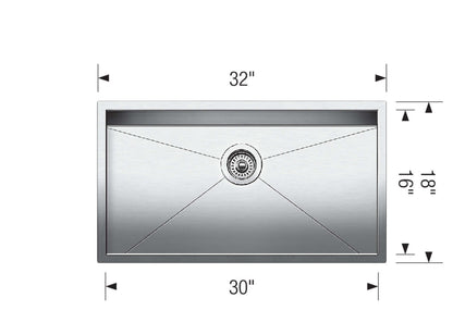 Blanco 32" Precision 16" R0 Super Single Bowl Kitchen Sink - bla515820