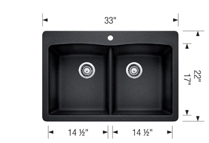 Blanco Diamond 33" Equal Double Dual Mount Silgranit Kitchen Sink Measurements