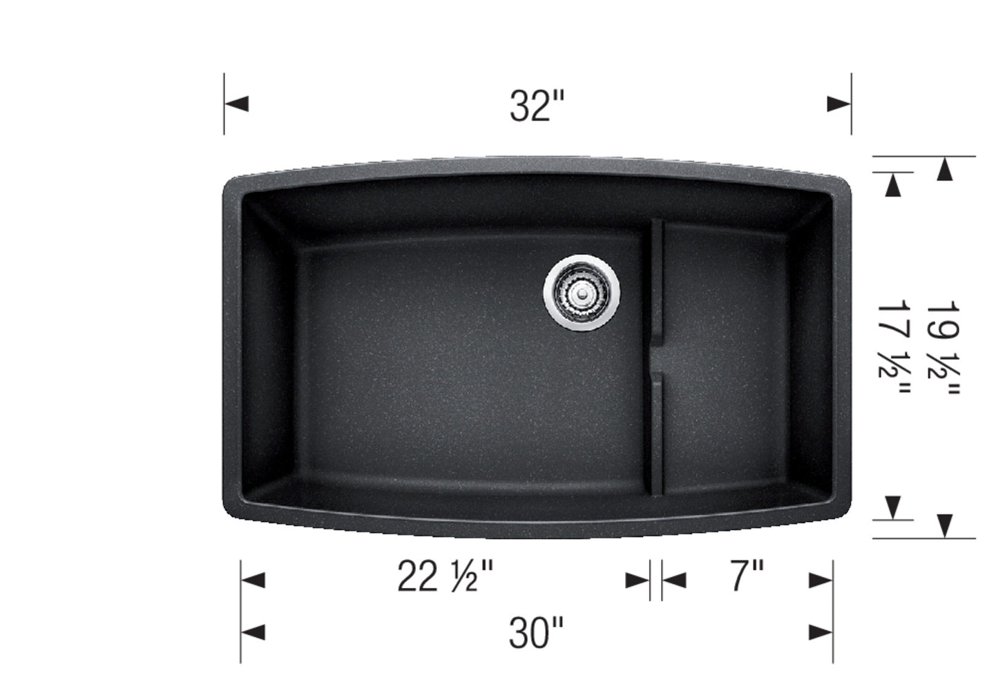 Blanco Performa 32" Cascade Silgranit Kitchen Sink Measurements