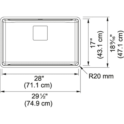 Franke Pescara 29.5-in. x 18.5-in. 18 Gauge Stainless Steel Undermount Single Bowl Kitchen Sink - PTX110-28