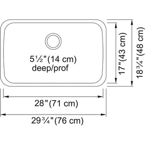 Reginox 29.75-in LR x 18.75-in FB x 5.5-in DP Undermount Single Bowl Stainless Steel ADA Kitchen Sink, RSU1829-55N Sink Kindred   