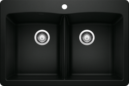 Blanco Diamond 33" Equal Double Dual Mount Silgranit Kitchen Sink in Coal Black