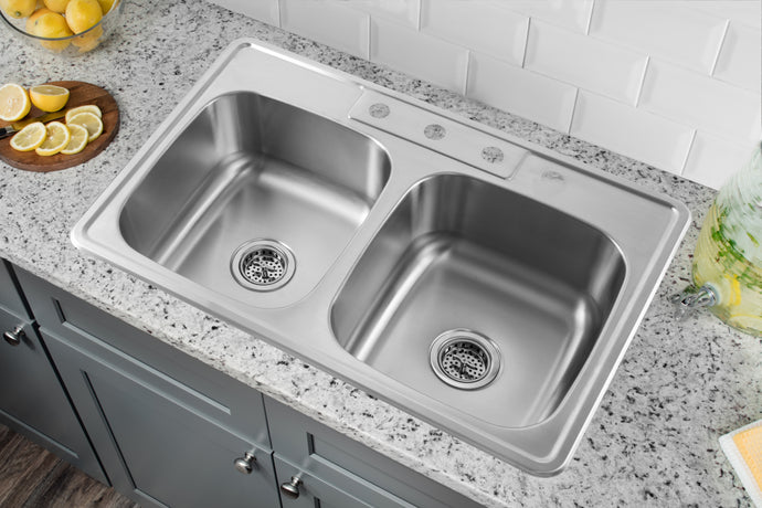 Cahaba 33 in. 50/50 Bowl 20 Ga. Stainless Steel Kitchen Sink Kitchen Sinks Cahaba Brushed Stainless  