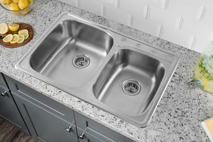 Cahaba 33-1/8 in. 60/40 Bowl 20 Ga. Stainless Steel Kitchen Sink Kitchen Sinks Cahaba Brushed Stainless  