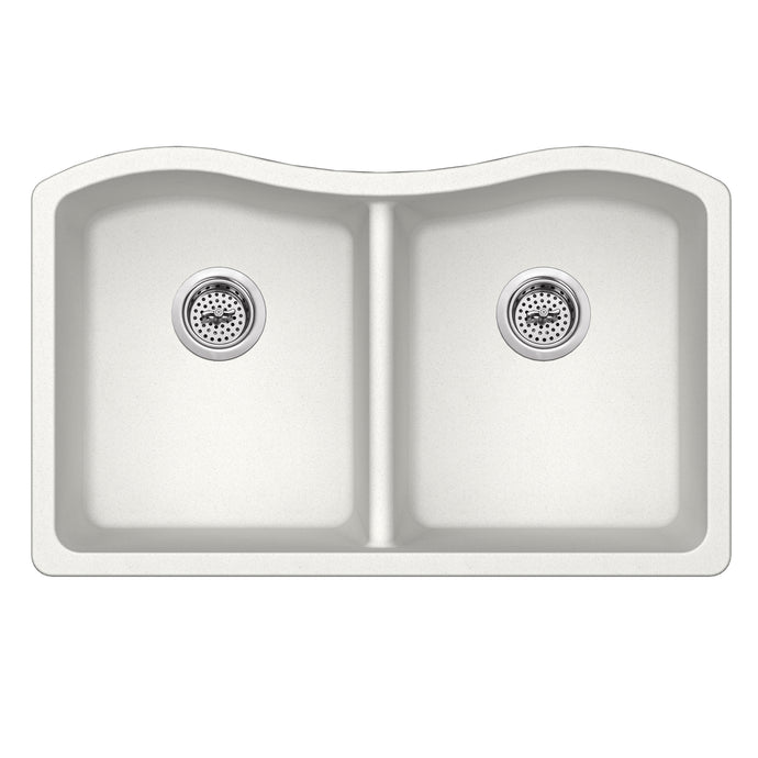 Cahaba Undermount 32-1/2 in. x 20 in. 50/50 Bowl Quartz Kitchen Sink in Alpine White Kitchen Sinks Cahaba   