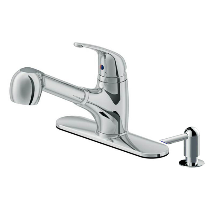 Low Profile 1-Handle Pull-Out Kitchen Faucet with Dispenser in Chrome Faucets Cahaba   