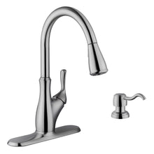 Load image into Gallery viewer, Cahaba Transitional 1-Handle Pull-Down Kitchen Faucet with Dispenser in Brushed Nickel Faucets Cahaba   