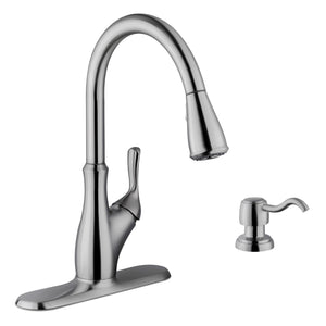 Cahaba Transitional 1-Handle Pull-Down Kitchen Faucet with Dispenser in Brushed Nickel Faucets Cahaba   