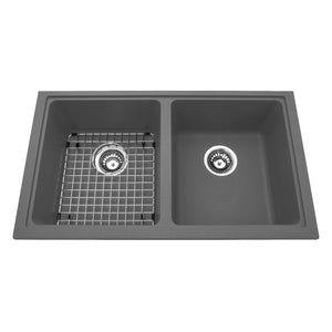 Granite Collection 32" Undermount Double Bowl Granite Kitchen Sink Sink Kindred Stone Grey  