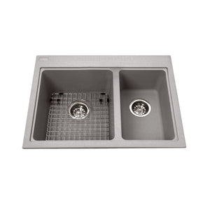 Granite Series Drop In Double Bowl Granite Kitchen Sink, KGDC2027R-8 Sink Kindred Stone Grey  