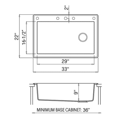 Ruvati 33 x 22 inch epiGranite Drop-in Topmount Granite Composite Single Bowl Kitchen Sink - Arctic White - RVG1033WH