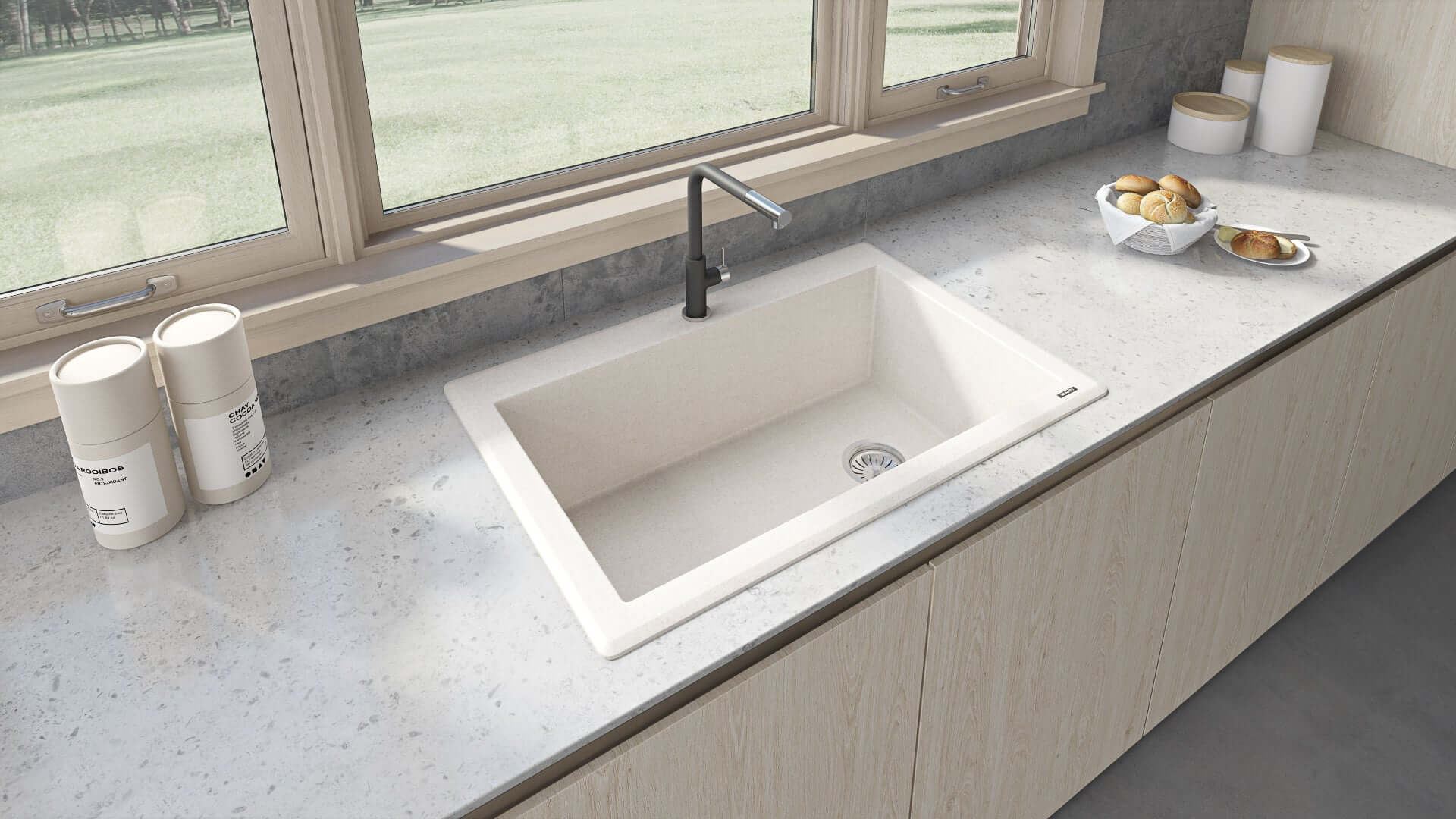 Ruvati 33 x 22 inch epiGranite Drop-in Topmount Granite Composite Single Bowl Kitchen Sink - Caribbean Sand - RVG1033