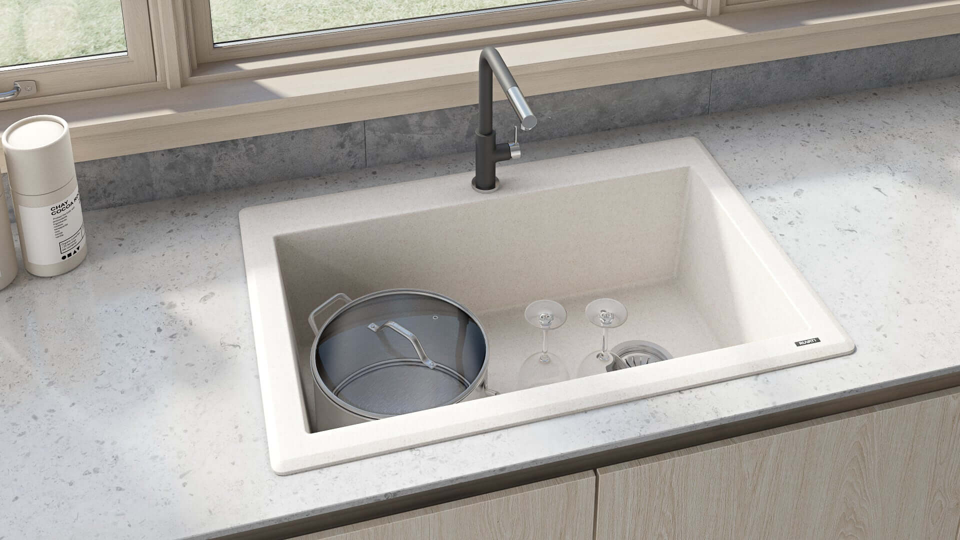 Ruvati 33 x 22 inch epiGranite Drop-in Topmount Granite Composite Single Bowl Kitchen Sink - Caribbean Sand - RVG1033