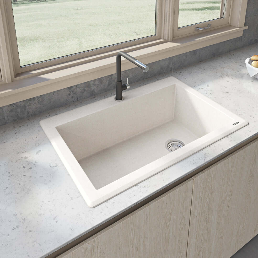 Ruvati 33 x 22 inch epiGranite Drop-in Topmount Granite Composite Single Bowl Kitchen Sink - Arctic White - RVG1033WH