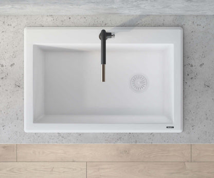 Ruvati 33 x 22 inch epiGranite Drop-in Topmount Granite Composite Single Bowl Kitchen Sink - Arctic White - RVG1033WH