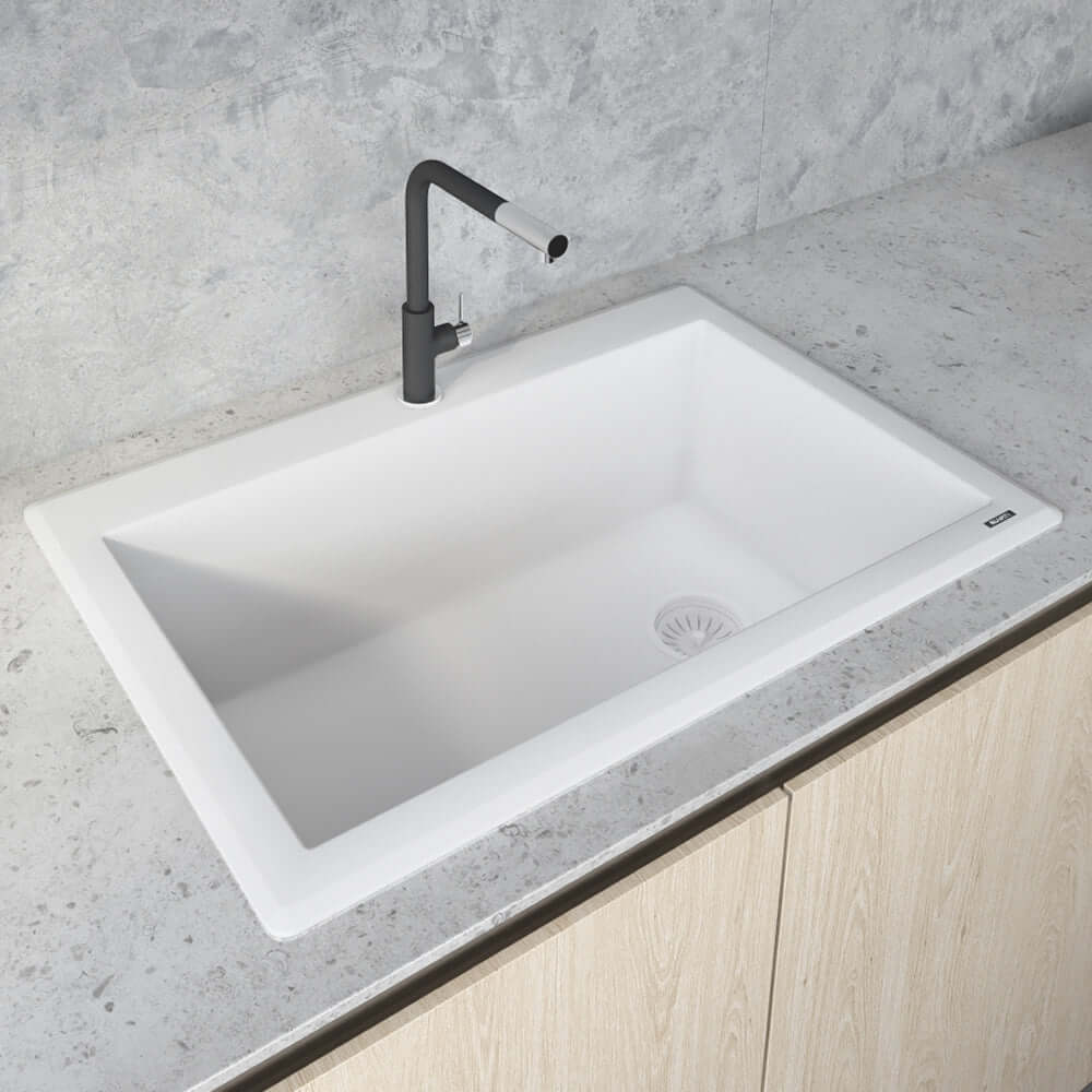 Ruvati 33 x 22 inch epiGranite Drop-in Topmount Granite Composite Single Bowl Kitchen Sink - Arctic White - RVG1033WH