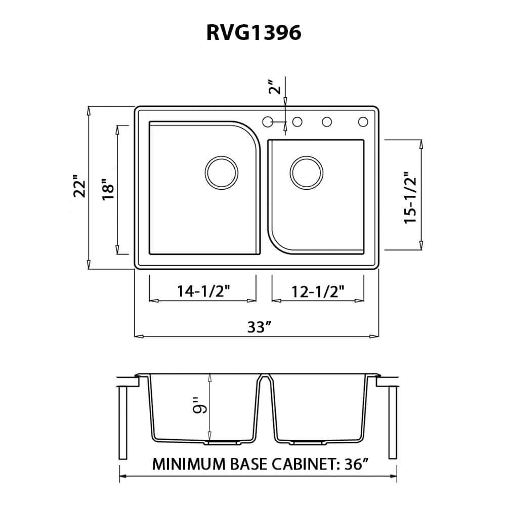 Ruvati 33 x 22 inch epiGranite Dual-Mount Granite Composite Double Bowl Kitchen Sink - Arctic White - RVG1396WH