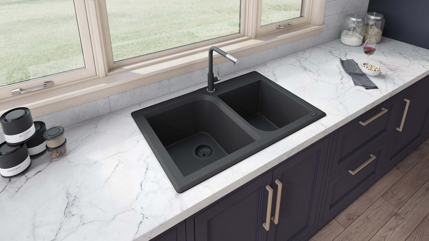 Ruvati 33 x 22 inch epiGranite Dual-Mount Granite Composite Double Bowl Kitchen Sink - Arctic White - RVG1396WH