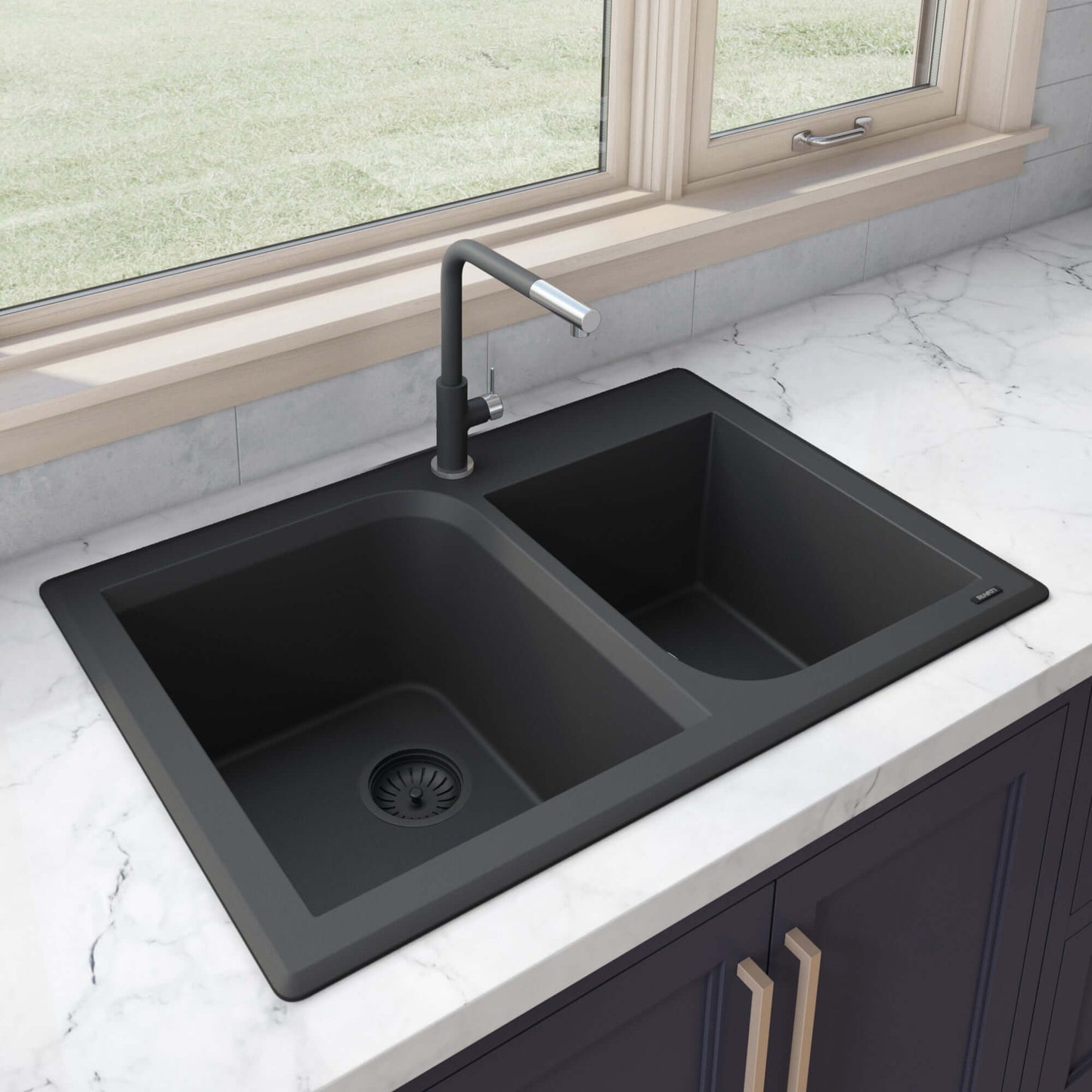 Ruvati 33 x 22 inch epiGranite Dual-Mount Granite Composite Double Bowl Kitchen Sink - Arctic White - RVG1396WH