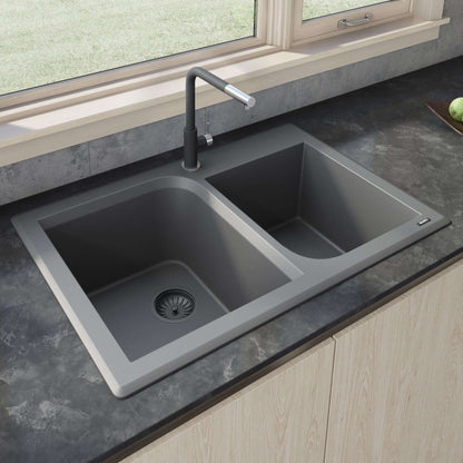 Ruvati 33 x 22 inch epiGranite Dual-Mount Granite Composite Double Bowl Kitchen Sink - Arctic White - RVG1396WH