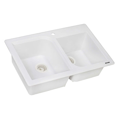 Ruvati 33 x 22 inch epiGranite Dual-Mount Granite Composite Double Bowl Kitchen Sink - Arctic White - RVG1396WH