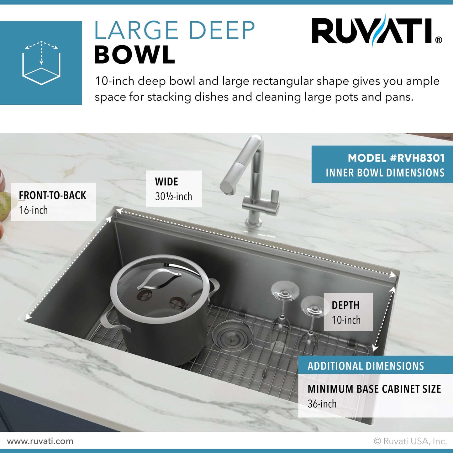 Ruvati 32-inch Workstation Ledge Rounded Corners Undermount 16 Gauge Kitchen Sink Single Bowl - RVH8301