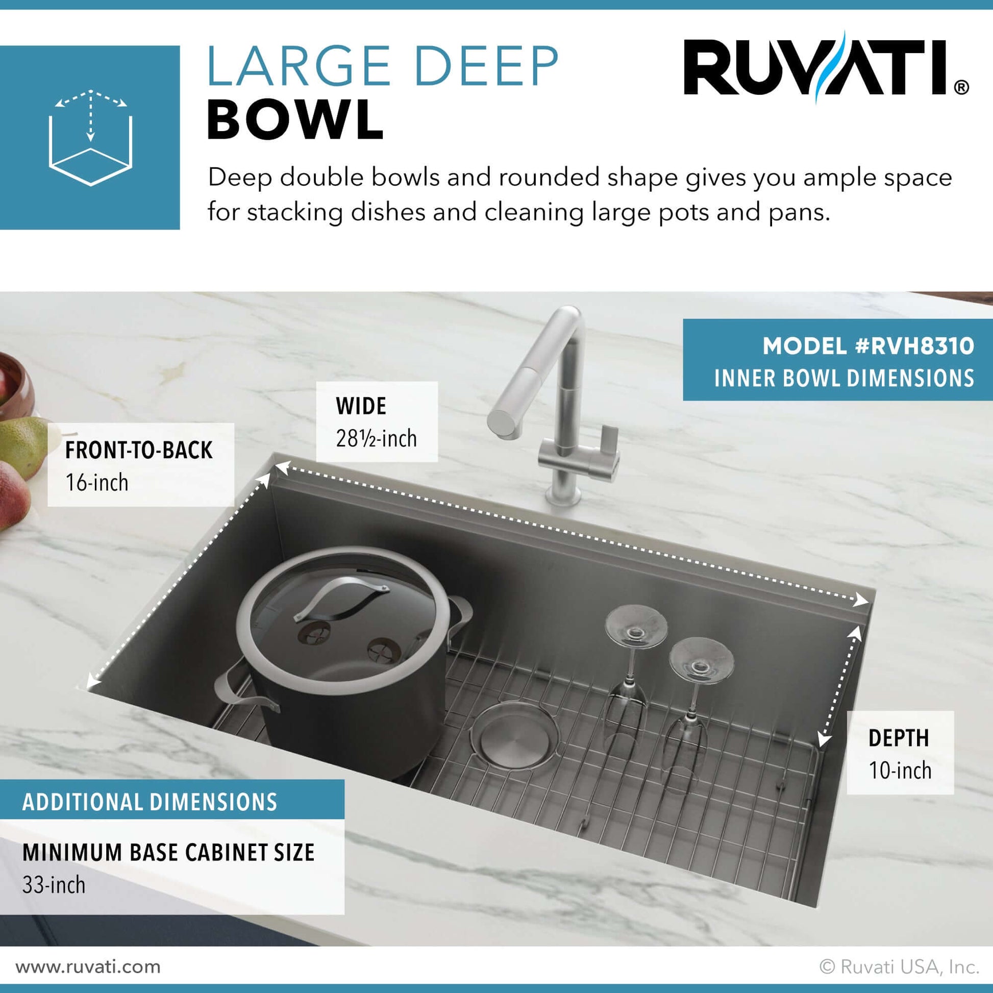 Ruvati 30-inch Workstation Ledge Undermount 16 Gauge Stainless Steel Kitchen Sink Single Bowl - RVH8310