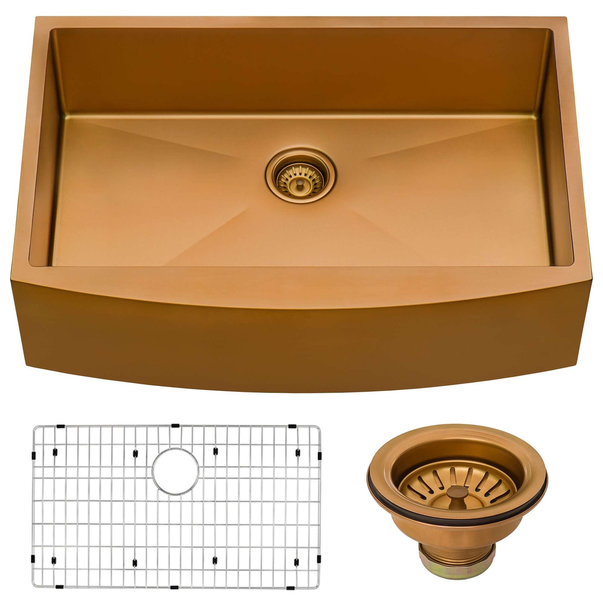 Ruvati 33-inch Apron-Front Farmhouse Kitchen Sink - Brass Tone Matte Gold Stainless Steel Single Bowl - RVH9733GG