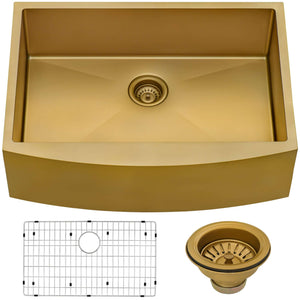 Ruvati 33-inch Apron-Front Farmhouse Kitchen Sink - Brass Tone Matte Gold Stainless Steel Single Bowl - RVH9733GG Kitchen Sink Ruvati   