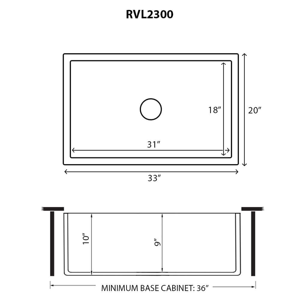 Ruvati 33 x 20 inch Fireclay Reversible Farmhouse Apron-Front Kitchen Sink Single Bowl - Biscuit - RVL2300BS