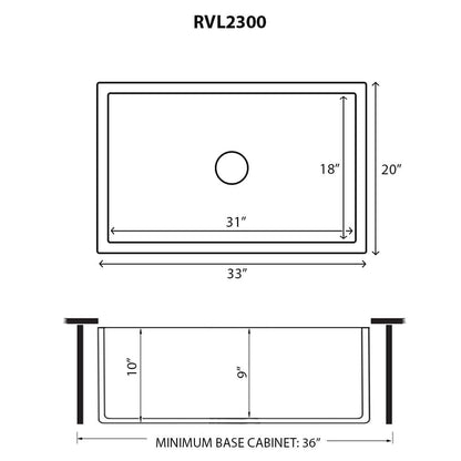 Ruvati 33 x 20 inch Fireclay Reversible Farmhouse Apron-Front Kitchen Sink Single Bowl - Biscuit - RVL2300BS