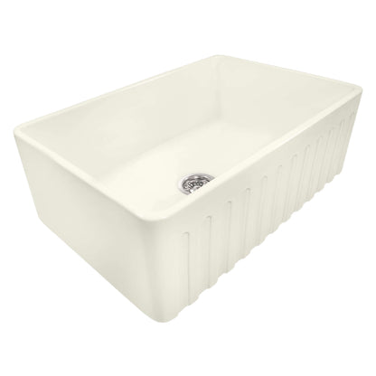 Ruvati 33 x 20 inch Fireclay Reversible Farmhouse Apron-Front Kitchen Sink Single Bowl - Biscuit - RVL2300BS