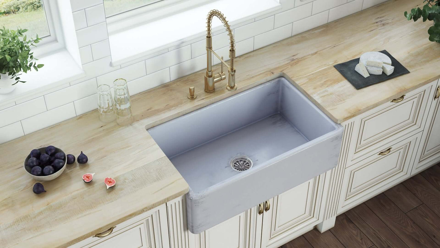 Ruvati 33 x 20 inch Fireclay Reversible Farmhouse Apron-Front Kitchen Sink Single Bowl - Biscuit - RVL2300BS