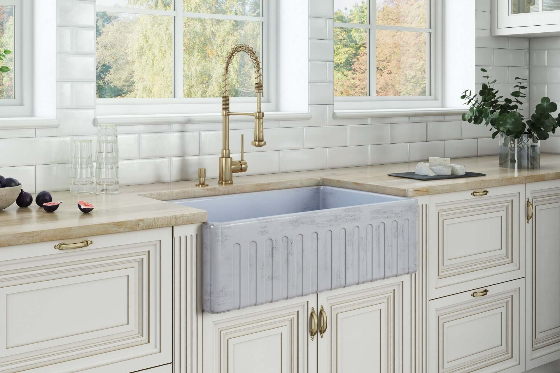 Ruvati 33 x 20 inch Fireclay Reversible Farmhouse Apron-Front Kitchen Sink Single Bowl - Biscuit - RVL2300BS