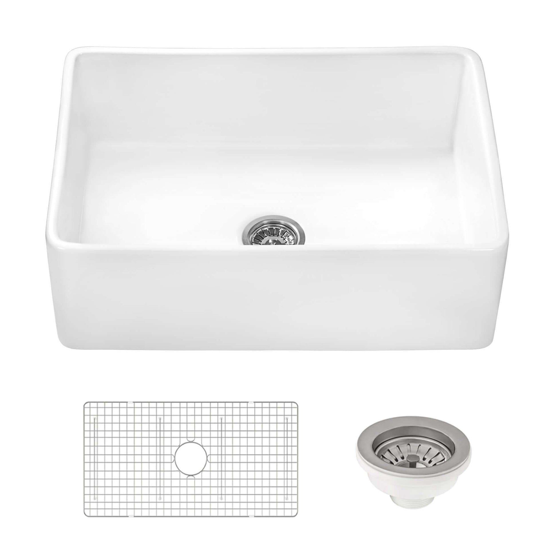 Ruvati 33 x 20 inch Fireclay Reversible Farmhouse Apron-Front Kitchen Sink Single Bowl - Biscuit - RVL2300BS