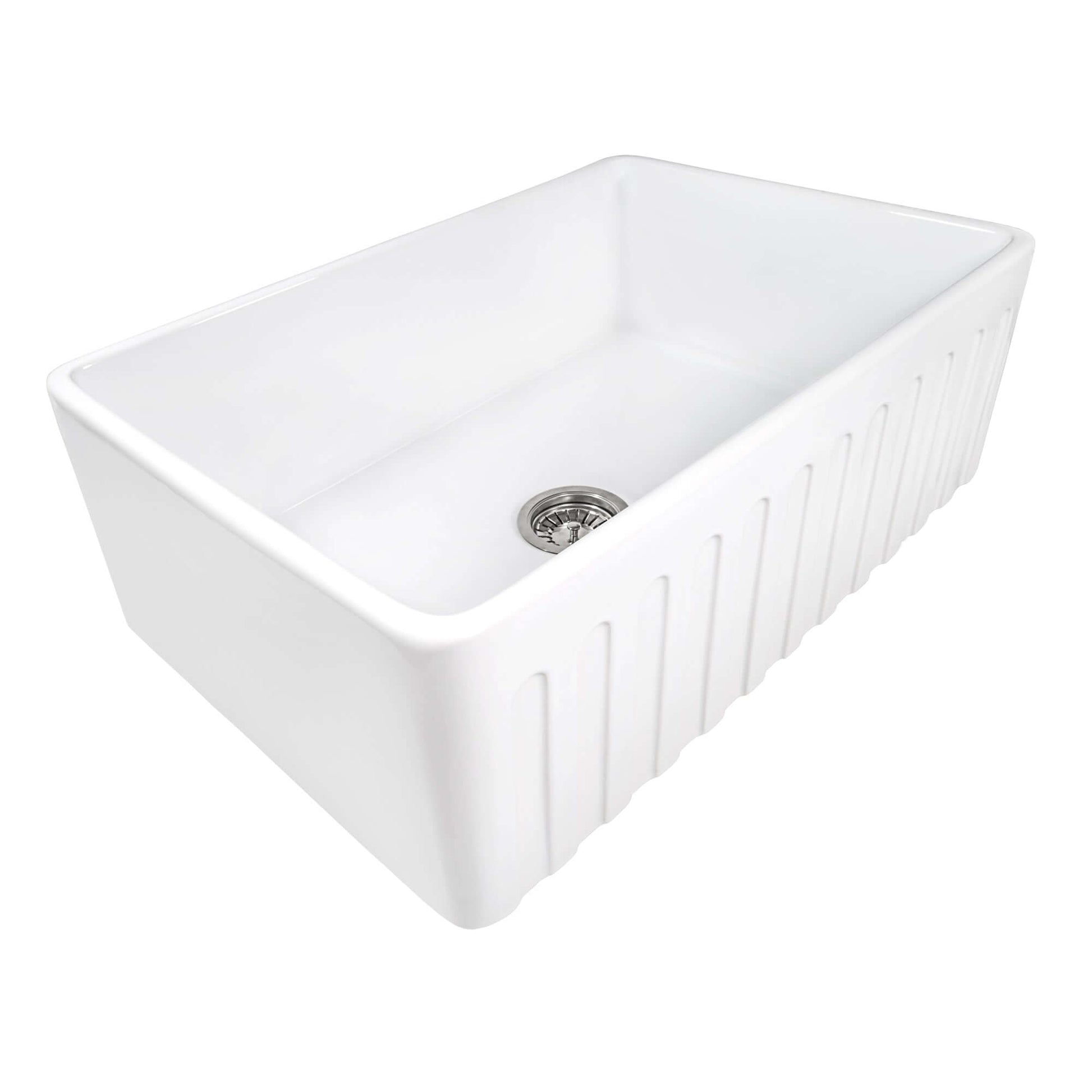 Ruvati 33 x 20 inch Fireclay Reversible Farmhouse Apron-Front Kitchen Sink Single Bowl - Biscuit - RVL2300BS