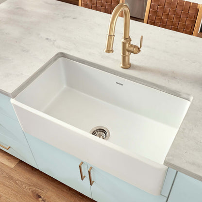 Ruvati 33 x 20 inch Fireclay Reversible Farmhouse Apron-Front Kitchen Sink Single Bowl - Biscuit - RVL2300BS