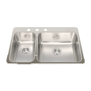 Steel Queen 31.25-in LR x 20.5-in FB x 8-in DP Drop In Double Bowl Stainless Steel Kitchen Sink, QCLA2031L-8 Sink Kindred 3  