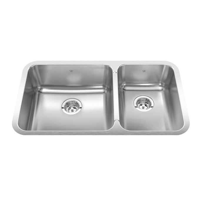 Steel Queen 32.88-in LR x 18.75-in FB x 8-in DP Undermount Double Bowl Stainless Steel Kitchen Sink, QCUA1933R-8N Sink Kindred   