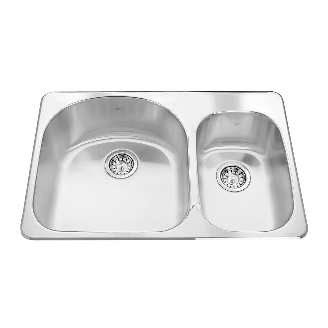 Steel Queen 31.5-in LR x 20.63-in FB x 8-in DP Drop In Double Bowl 1-Hole Stainless Steel Kitchen Sink, QDC2031R-8-1N Sink Kindred   