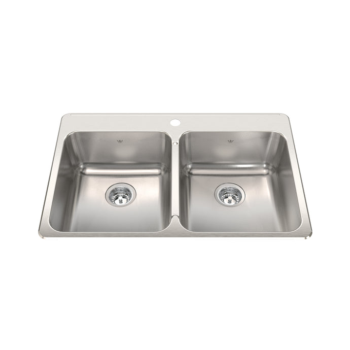 Steel Queen 33.38-in LR x 22-in FB x 8-in DP Drop In Double Bowl 1-Hole Stainless Steel Kitchen Sink, QDLA2233-8-1N Sink Kindred 1  